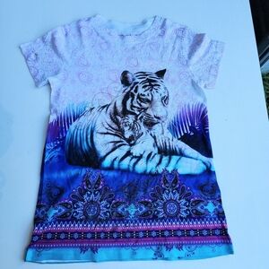 Busch Gardens Kids Girls All Over Print White Tiger TShirt Purple Short Sleeve L